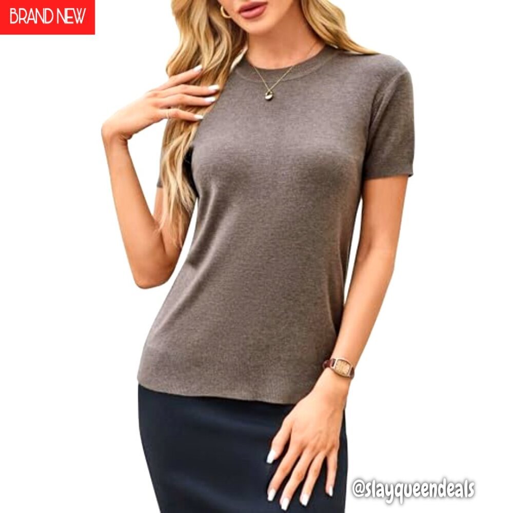 Wool Blend Pullover Sweater, Loose Fit, Short Sleeve, Crew Neck, Essential - Picture 3 of 8